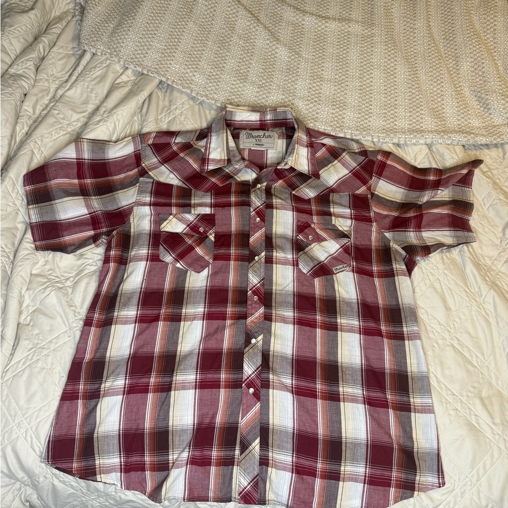 Wrangler Western Shirt Red Plaid Cowboy Pearl Snap Shirt